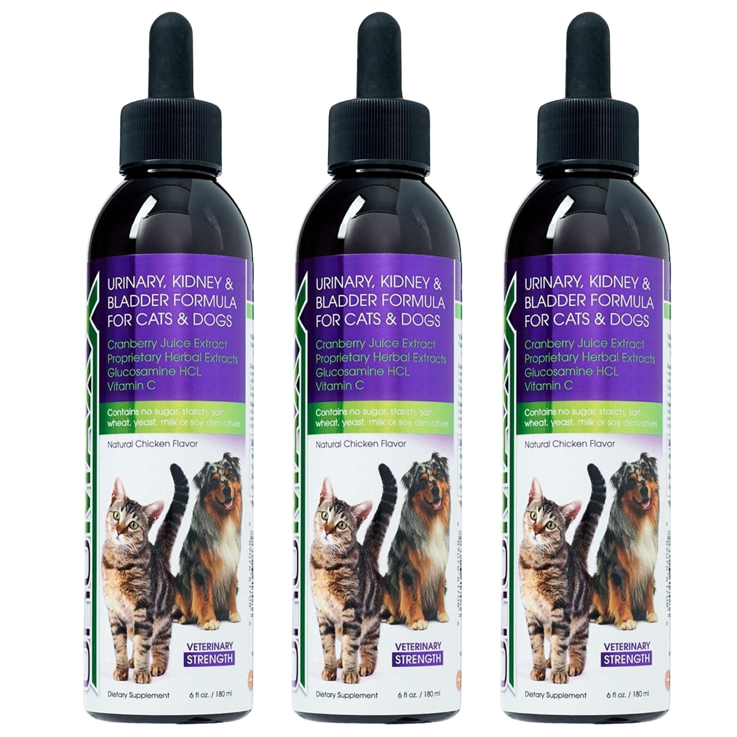 UroMAXX, Cat & Dog Urinary Tract Treatment, Bladder & Kidney Support for Dogs and Cats, Powerful Yet Gentle Pet Care, with Liquid Cranberry & Glucosamine, Chicken Flavor, 6 oz Bottle, 3 Pack