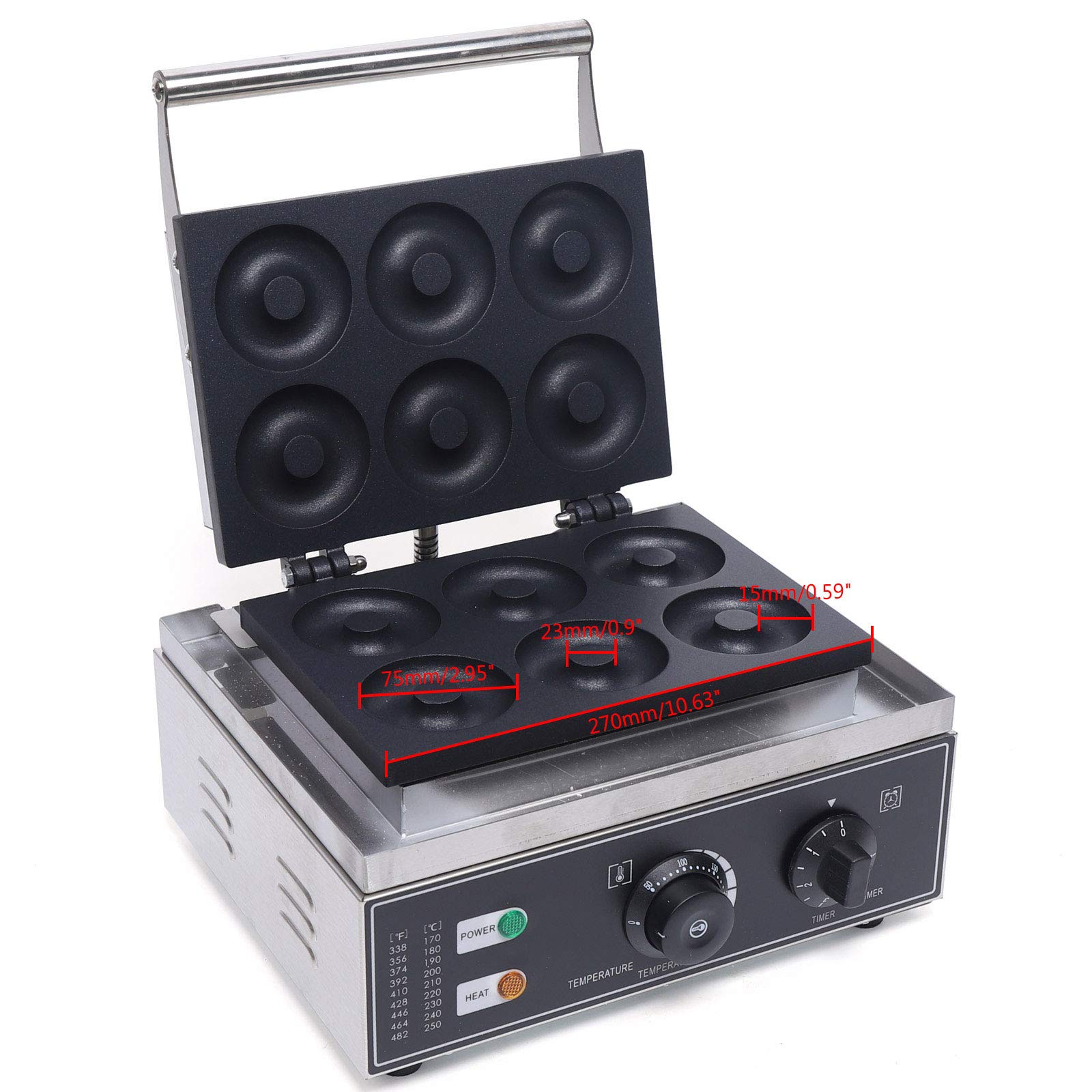 Donut Maker Machine Electric Doughnut Baker Maker Machine 110V Commercial Use Nonstick, Temperature 122-572℉,Commercial Waffle for Restaurant and Home Use (6 Holes Donut Maker)