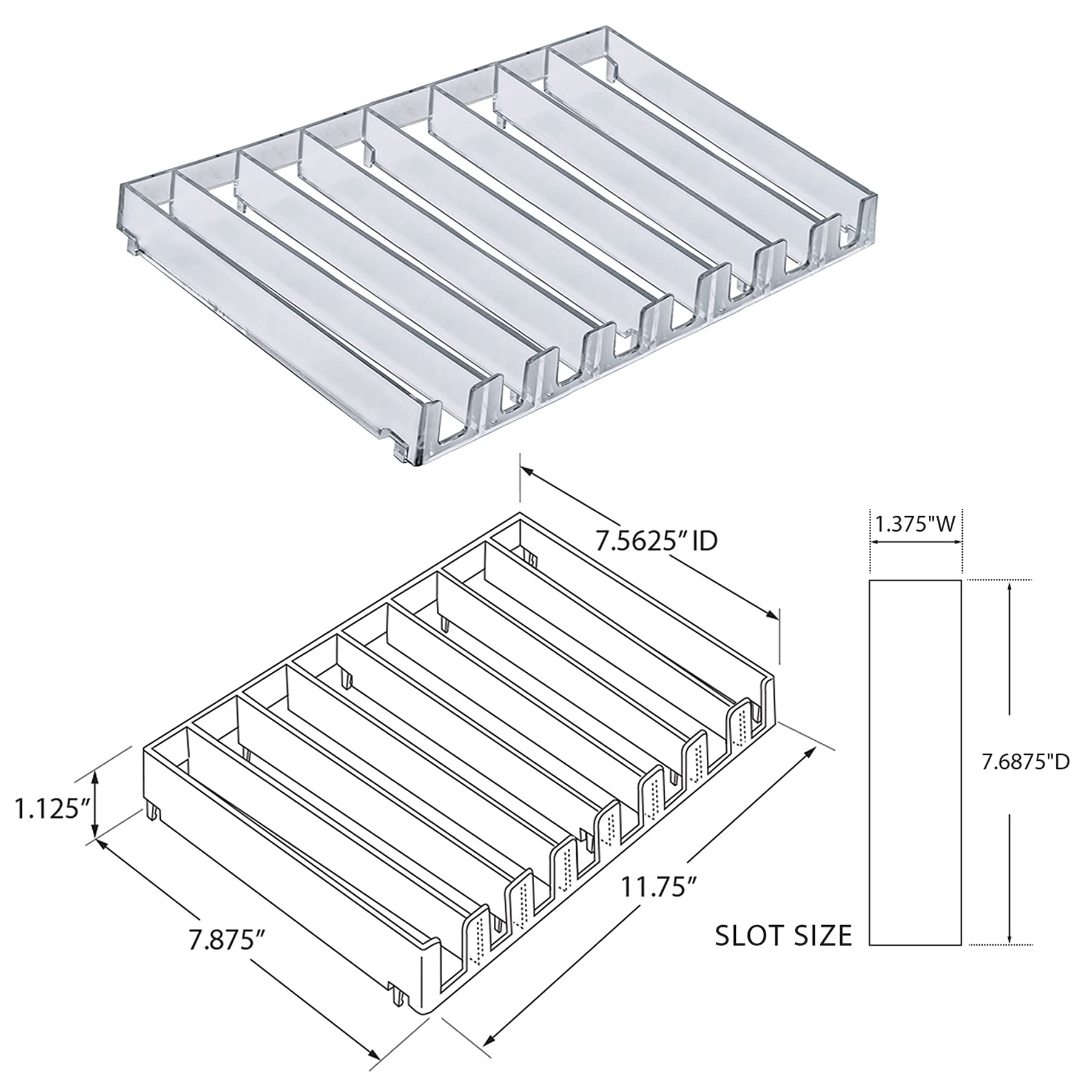 Azar Displays 225830-8COMP-CLR 8 Compartment Divider Bin Cosmetic Tray with Pushers - 8 Slots per Tray, 2-Pack, Clear