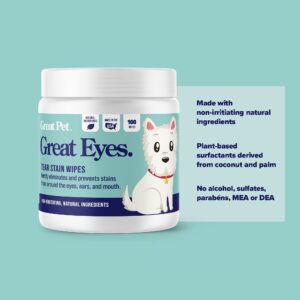 Great Pets - Great Eyes - Safe & Gentle Tear Stain Remover for Dogs - Natural Eye Wipes for Dogs - Made in The USA & Easy to Use Pre-Soaked Wipes - 100 Wipes