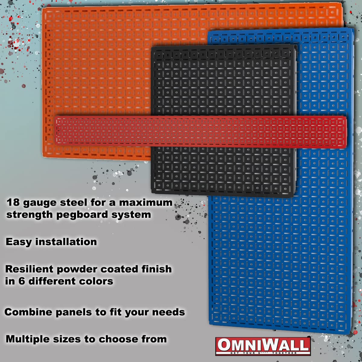 OmniWall 16" x 32" Metal Pegboard Panel 4-Pack for Garage & Home Wall Storage Organization System (Blue)