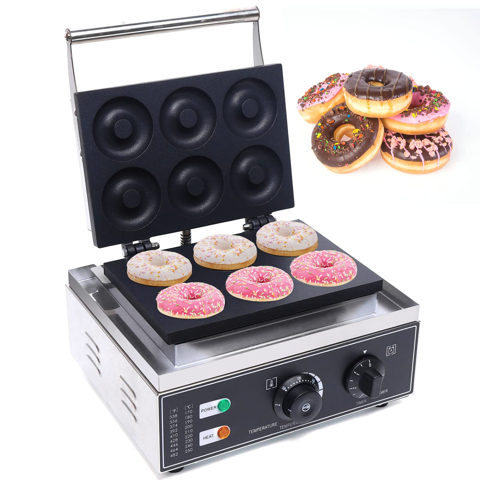 Donut Maker Machine Electric Doughnut Baker Maker Machine 110V Commercial Use Nonstick, Temperature 122-572℉,Commercial Waffle for Restaurant and Home Use (6 Holes Donut Maker)