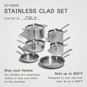 Made In Cookware - 10 Piece Stainless Steel Pot and Pan Set - 5 Ply Clad - Includes Stainless Steel Frying Pans, Saucepans, Saucier and Stock Pot W/Lid - Professional Cookware - Crafted in Italy