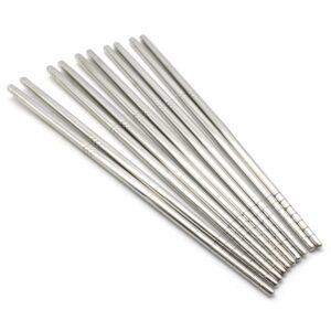 tmax smooth stainless steel chopsticks - 5 pairs silver reusable dishwasher safe metal chopsticks - square lightweight chop sticks - easy to use and clean (no color fading)