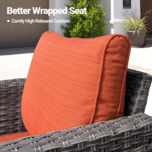 ovios 8 Piece Patio Furniture Set, Outdoor Wicker Sofa Couch with Swivel Rocking Chairs and Comfy Cushions, High Back Rattan Conversation Set, Orange Red