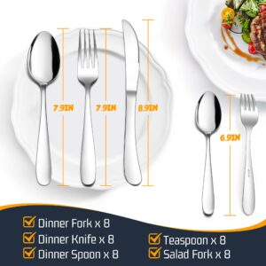 E-far 40-Piece Heavy Duty Silverware Set, Stainless Steel Flatware Cutlery Set for 8, Heavy Weight Tableware Eating Utensils Set for Kitchen Restaurant Wedding Party, Mirror Polished & Dishwasher Safe