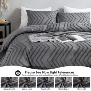 WARMDERN Boho Duvet Cover Set, Tufted Bedding Duvet Covers Soft Washed Microfiber Duvet Cover Twin Size, 2 Pieces Embroidery Shabby Chic Duvet Cover with Zipper Closure(Grey, Twin)