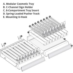 Azar Displays 225830-8COMP-CLR 8 Compartment Divider Bin Cosmetic Tray with Pushers - 8 Slots per Tray, 2-Pack, Clear