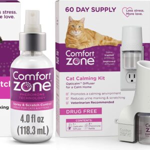 Comfort Zone Cat Calming Spray & Cat Calming Pheromone Diffuser Kit - 1 Diffuser Plus 2 Refill