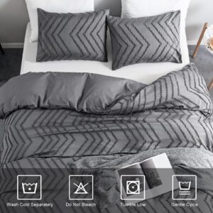 WARMDERN Boho Duvet Cover Set, Tufted Bedding Duvet Covers Soft Washed Microfiber Duvet Cover Twin Size, 2 Pieces Embroidery Shabby Chic Duvet Cover with Zipper Closure(Grey, Twin)