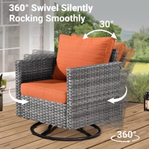 ovios 8 Piece Patio Furniture Set, Outdoor Wicker Sofa Couch with Swivel Rocking Chairs and Comfy Cushions, High Back Rattan Conversation Set, Orange Red