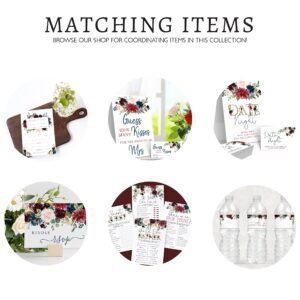 Your Main Event Prints Navy Burgundy Bridal Shower Bachelorette Games - Floral, He Said She Said, Find The Guest, Would She Rather, What's In Your Phone - 25 Games Each, Printed Front and Back, One Game Per Side