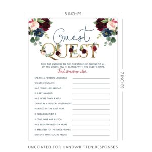 Your Main Event Prints Navy Burgundy Bridal Shower Bachelorette Games - Floral, He Said She Said, Find The Guest, Would She Rather, What's In Your Phone - 25 Games Each, Printed Front and Back, One Game Per Side