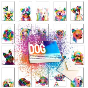 20 Greeting Cards, Rainbow dog Thank You Cards With Envelopes & Stickers-Watercolor Painted Dogs Thank You cards Bulk Note Cards Stationery Box Set For All Occasions Birthday Thank You Wedding.