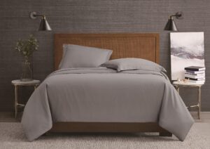 london fog garment washed solid duvet set grey microfiber 3-piece king duvet set, solid themed, adult and teen, oeko-tex certified