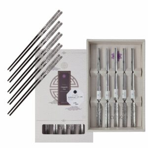 balwoo chopsticks [made in korea][5 sets] 430 premium stainless steel chopsticks, chopsticks flatware, mukbang kitchen utensil, cutlery silverware stainless tableware metal chopsticks (crane)