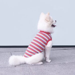 SZAT PRO Striped Teacup Pet Dog T-Shirts, 100% Cotton Tank Vest for Small Dogs and Cats, Sleeveless Puppy Clothes for Chihuahua Yorkie Red, 3X-Small