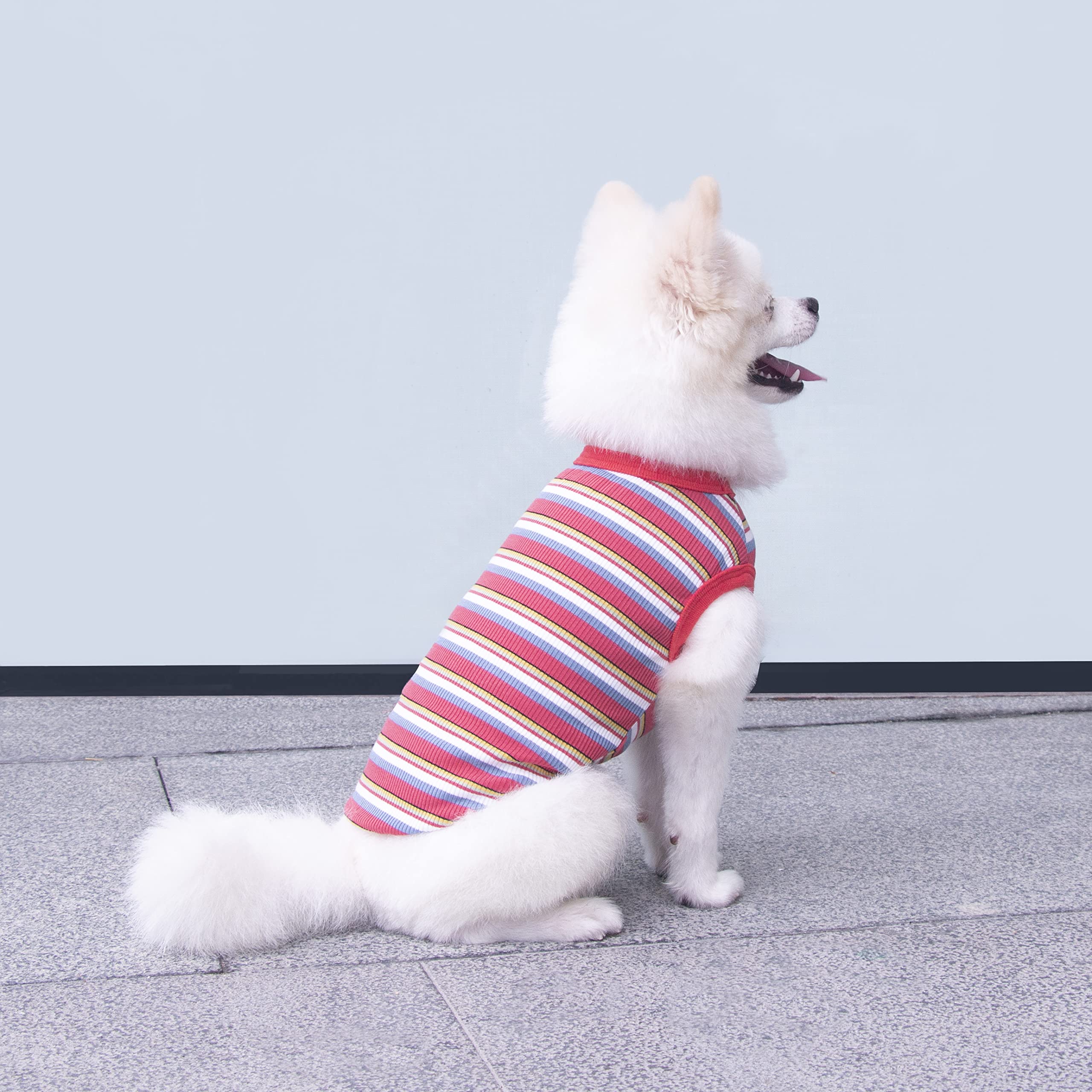 SZAT PRO Striped Teacup Pet Dog T-Shirts, 100% Cotton Tank Vest for Small Dogs and Cats, Sleeveless Puppy Clothes for Chihuahua Yorkie Red, 3X-Small