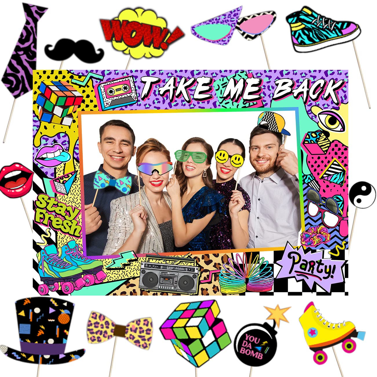 80s 90s Themed Party Decorations for Adults, 1990s Throwback Party Photo Booth Props, 80s 90s Birthday Party Picture Booth Frame and Props