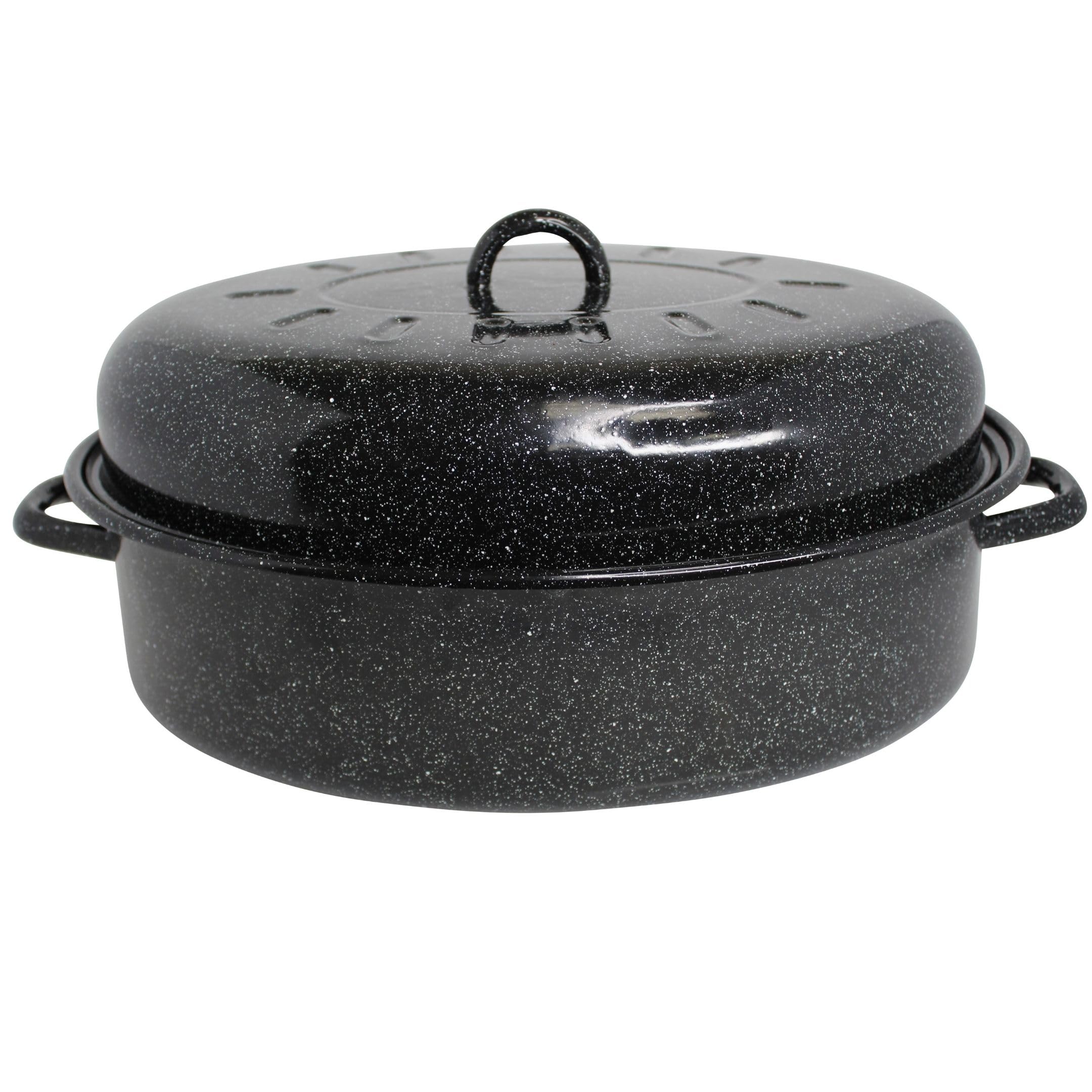 MIRRO 18in Enamel Oval Roaster with Lid, Black