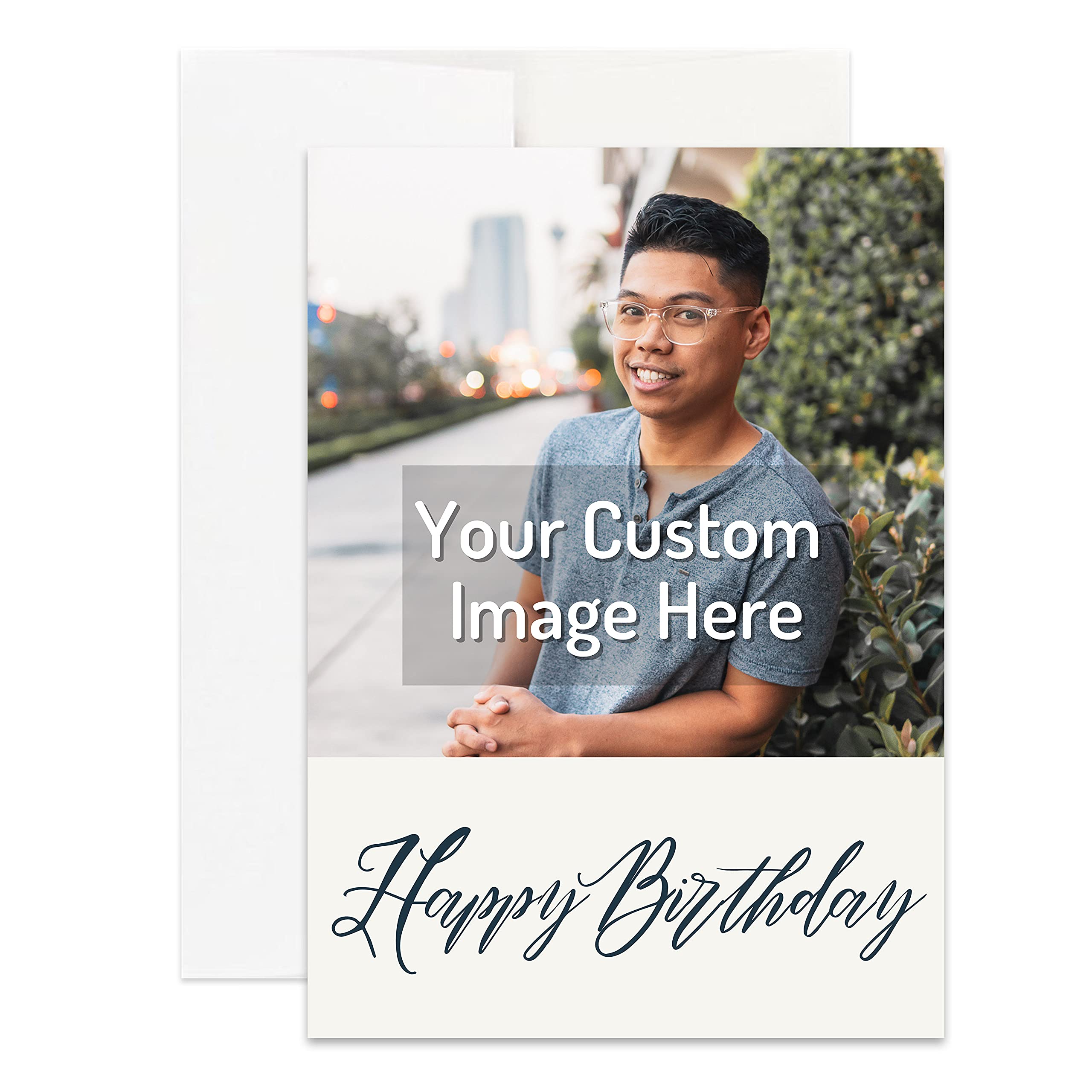 Simply Uncaged Christian Gifts Personalized Happy Birthday Card Custom Your Photo Image Upload Your Text Greeting Card (Single Card)