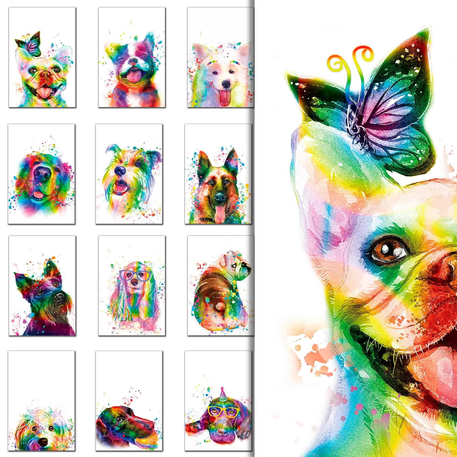 20 Greeting Cards, Rainbow dog Thank You Cards With Envelopes & Stickers-Watercolor Painted Dogs Thank You cards Bulk Note Cards Stationery Box Set For All Occasions Birthday Thank You Wedding.