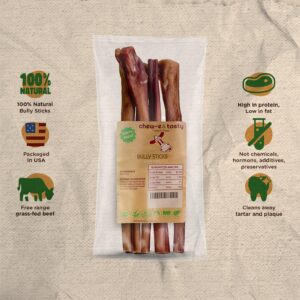 chew-e&tasty 12 Inch Bully Sticks for Large Dogs (5pk) - Natural & Odor Free Bully Sticks - Made of Fully Digestible High Protein & Low Fats Jumbo Bully Sticks for Large Dogs