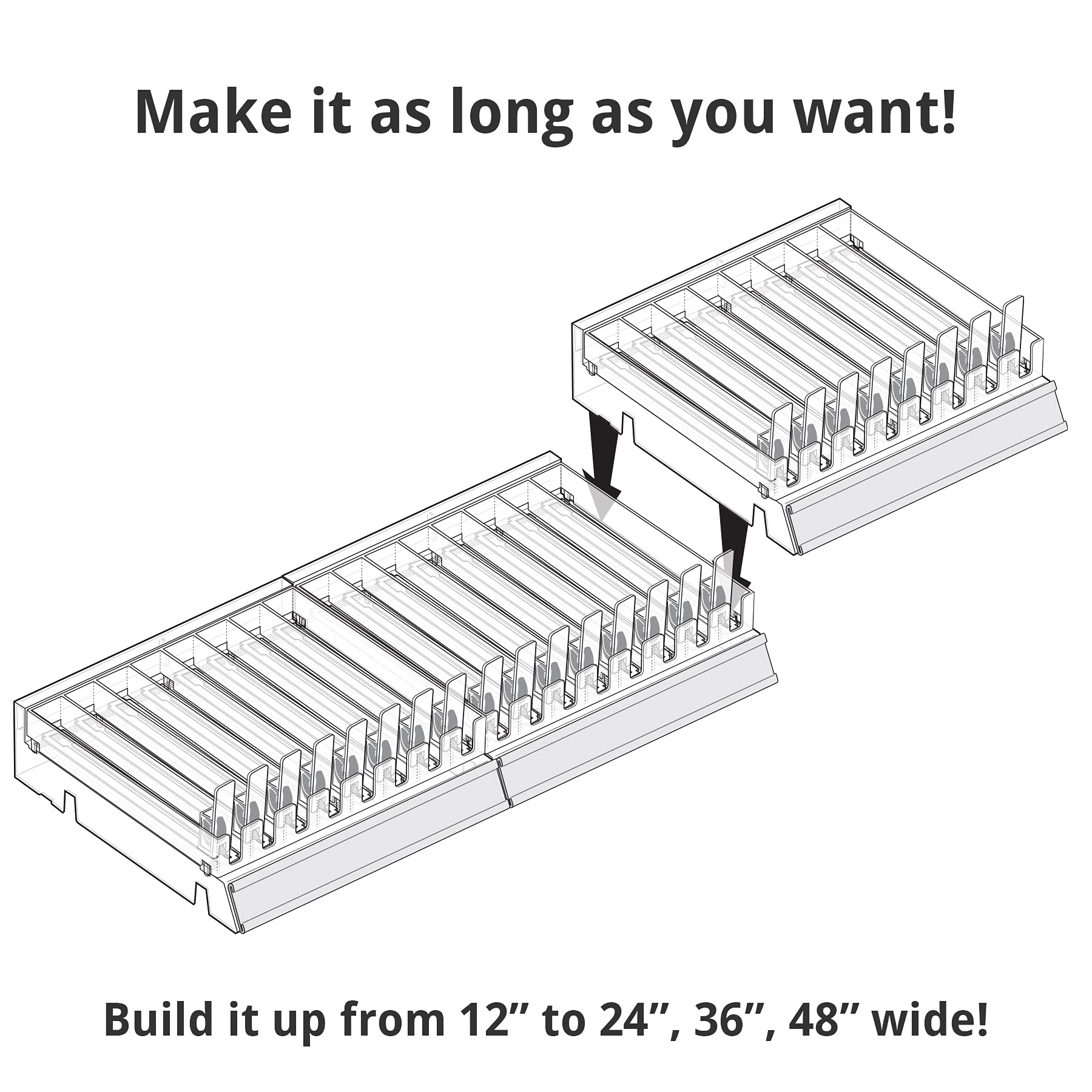 Azar Displays 225830-8COMP-CLR 8 Compartment Divider Bin Cosmetic Tray with Pushers - 8 Slots per Tray, 2-Pack, Clear