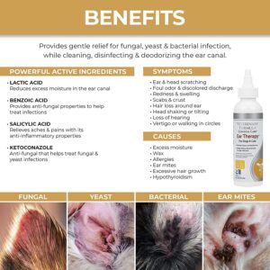 Veterinary Formula Clinical Care Ear Therapy, 4 oz. – Medicated Ear Drops to Help Relieve Bacterial and Fungal Infections in Dogs and Cats – Cleans and Deodorizes – 3 Pack