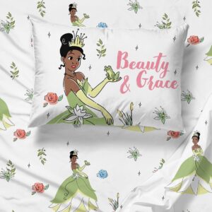 Jay Franco Disney The Princess and The Frog Beauty & Grace Twin Size Sheet Set - 3 Piece Set Super Soft and Cozy Kid’s Bedding Featuring Tiana - Fade Resistant Microfiber Sheets