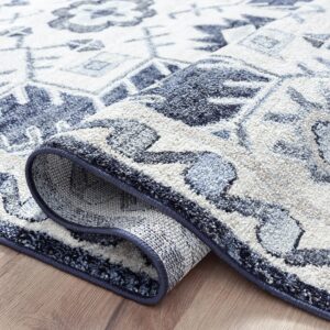 Abani 7'9" x 10'2" (8x10) Geometric Navy Blue & Cream Bedroom Rug Rugs Contemporary Style Non-Shedding Classic Area Rug