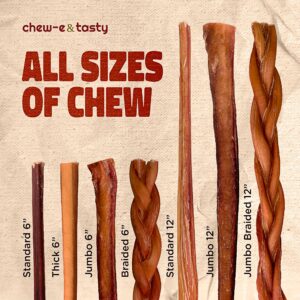 chew-e&tasty 12 Inch Bully Sticks for Large Dogs (5pk) - Natural & Odor Free Bully Sticks - Made of Fully Digestible High Protein & Low Fats Jumbo Bully Sticks for Large Dogs