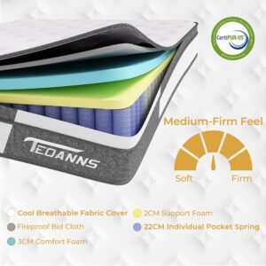 Teoanns Twin Size Mattress, 10 Inch Memory Foam Mattress in a Box, Hybrid Mattress Twin Size for Pressure Relief & Supportive, CertiPUR-US, 100 Nights Trial