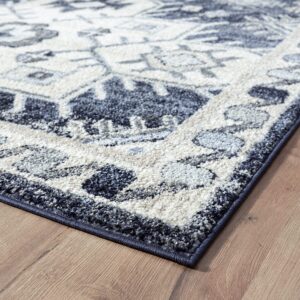 Abani 7'9" x 10'2" (8x10) Geometric Navy Blue & Cream Bedroom Rug Rugs Contemporary Style Non-Shedding Classic Area Rug