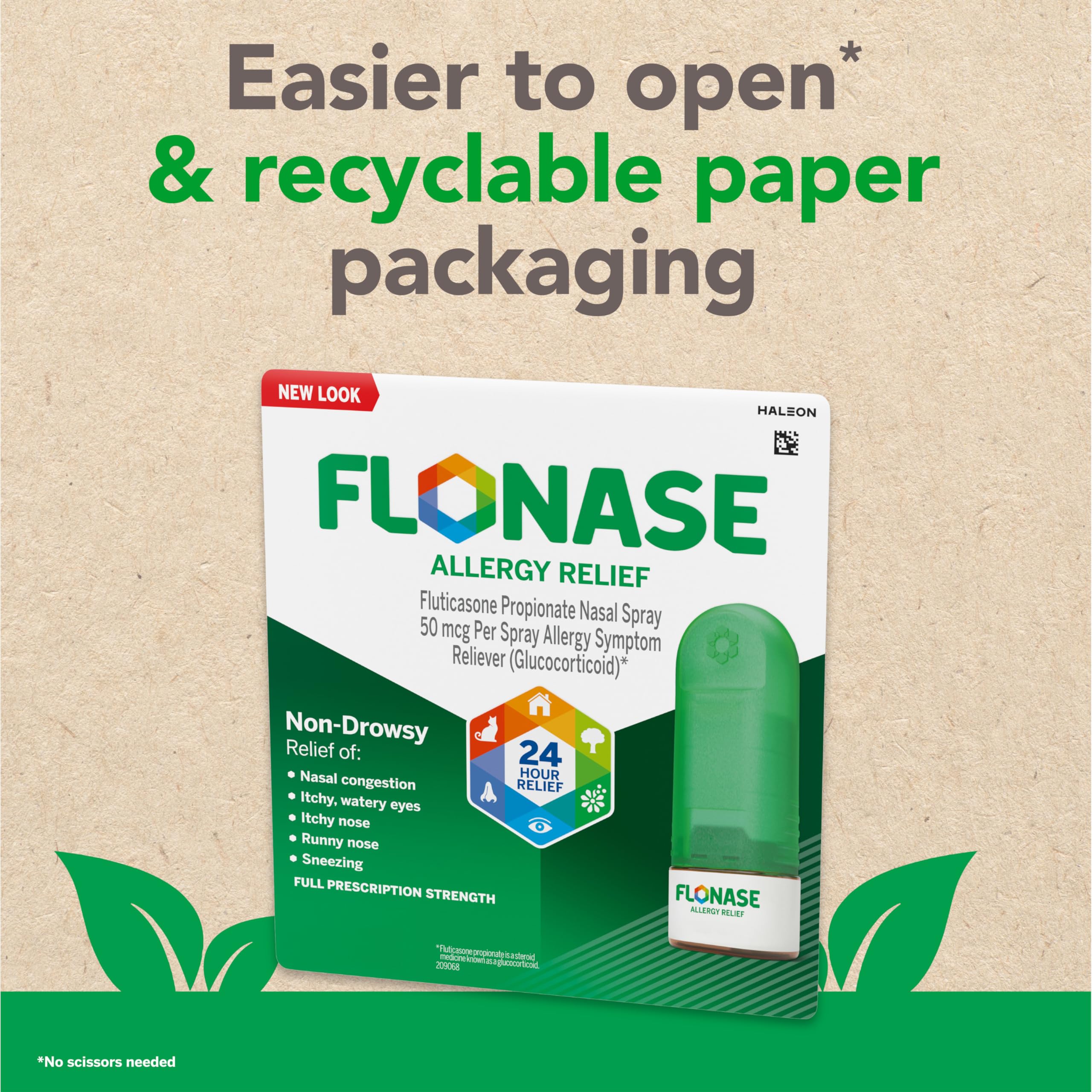 Flonase Allergy Relief Nasal Spray, 24-Hour Non-Drowsy Multi-Symptom Relief - 72 Sprays plus Bonus Pack of Tissues