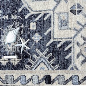 Abani 7'9" x 10'2" (8x10) Geometric Navy Blue & Cream Bedroom Rug Rugs Contemporary Style Non-Shedding Classic Area Rug