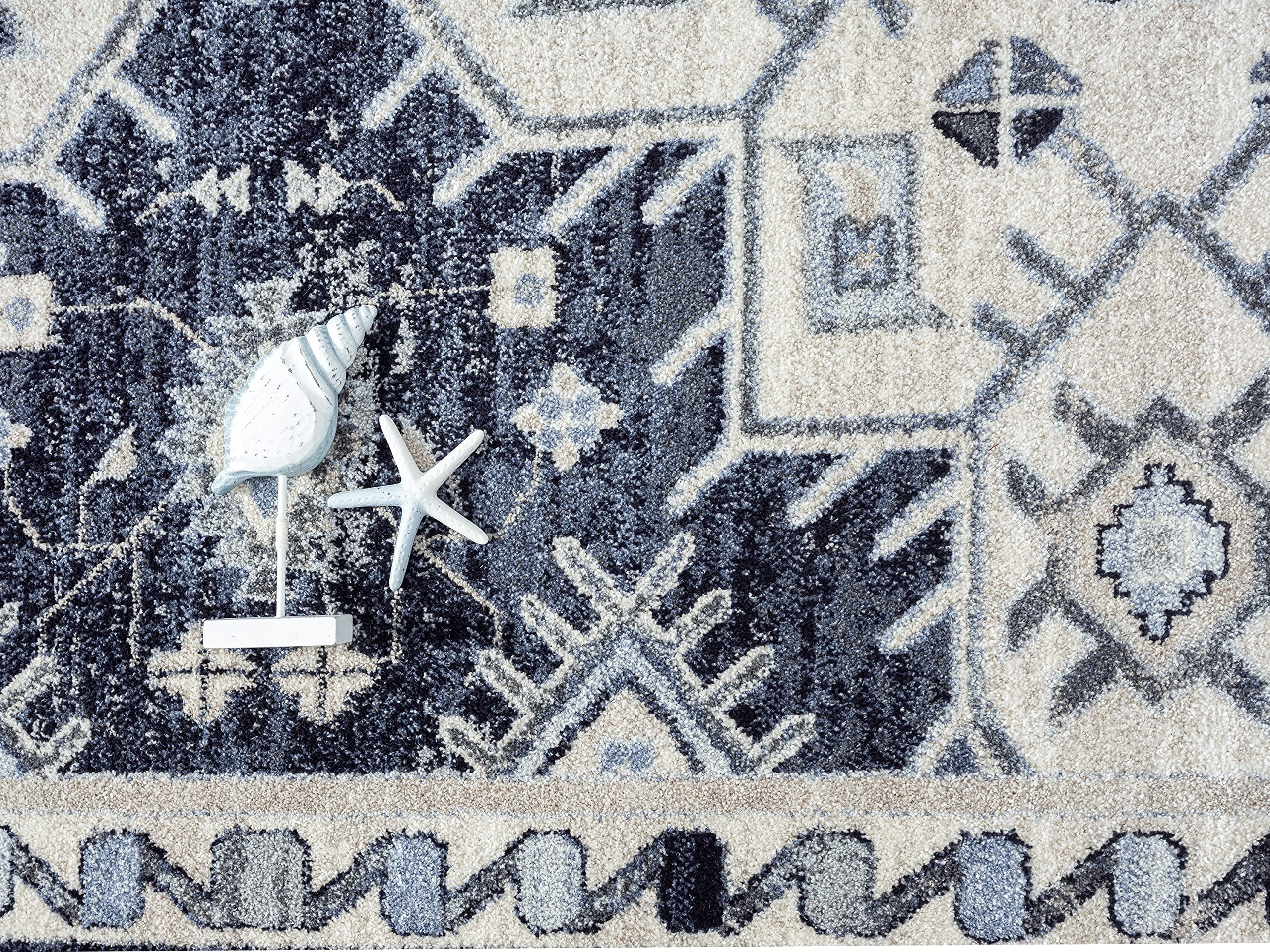 Abani 7'9" x 10'2" (8x10) Geometric Navy Blue & Cream Bedroom Rug Rugs Contemporary Style Non-Shedding Classic Area Rug