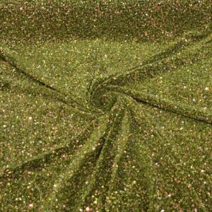 New Creations Fabric & Foam Inc, 54" Stretch Velvet with Luxury Sequins All Over 5mm Shining Sequins 2-Way Stretch (Olive, 1 Yard)