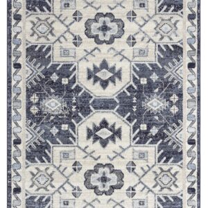 Abani 7'9" x 10'2" (8x10) Geometric Navy Blue & Cream Bedroom Rug Rugs Contemporary Style Non-Shedding Classic Area Rug