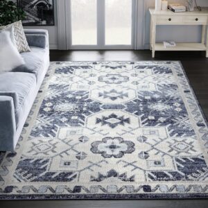 abani 7'9" x 10'2" (8x10) geometric navy blue & cream bedroom rug rugs contemporary style non-shedding classic area rug