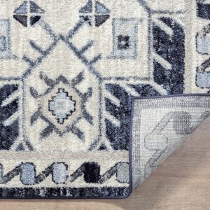 Abani 7'9" x 10'2" (8x10) Geometric Navy Blue & Cream Bedroom Rug Rugs Contemporary Style Non-Shedding Classic Area Rug