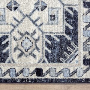 Abani 7'9" x 10'2" (8x10) Geometric Navy Blue & Cream Bedroom Rug Rugs Contemporary Style Non-Shedding Classic Area Rug