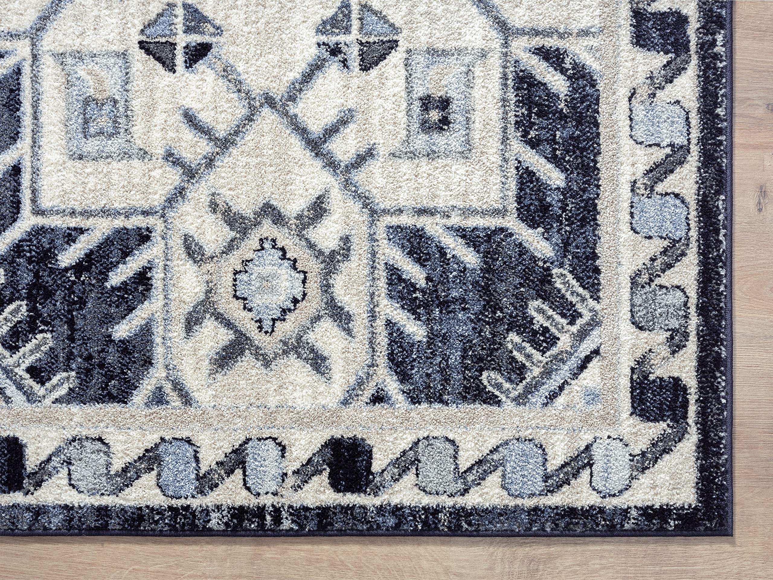 Abani 7'9" x 10'2" (8x10) Geometric Navy Blue & Cream Bedroom Rug Rugs Contemporary Style Non-Shedding Classic Area Rug