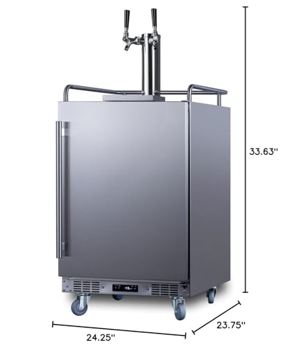 Summit SBC683OSTWIN 24" Wide Built-in or Freestanding Outdoor Beer Kegerator, Dual Tap, Weatherproof, Automatic Defrost, Digital Thermostat, Tap Cool System, Adjustable Shelves, four Casters