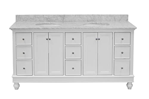 Kitchen Bath Collection Bella 72-inch Double Bathroom Vanity (White/Carrara): Includes White Cabinet with Authentic Italian Carrara Marble Countertop and White Ceramic Sinks