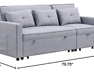 Lilola Home Zoey Light Gray Linen Convertible Sleeper Sofa with Side Pocket