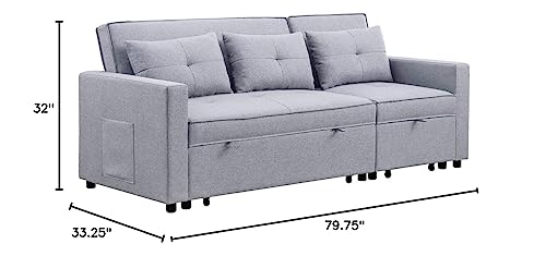 Lilola Home Zoey Light Gray Linen Convertible Sleeper Sofa with Side Pocket