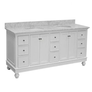 Kitchen Bath Collection Bella 72-inch Double Bathroom Vanity (White/Carrara): Includes White Cabinet with Authentic Italian Carrara Marble Countertop and White Ceramic Sinks