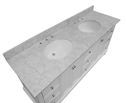 Kitchen Bath Collection Bella 72-inch Double Bathroom Vanity (White/Carrara): Includes White Cabinet with Authentic Italian Carrara Marble Countertop and White Ceramic Sinks