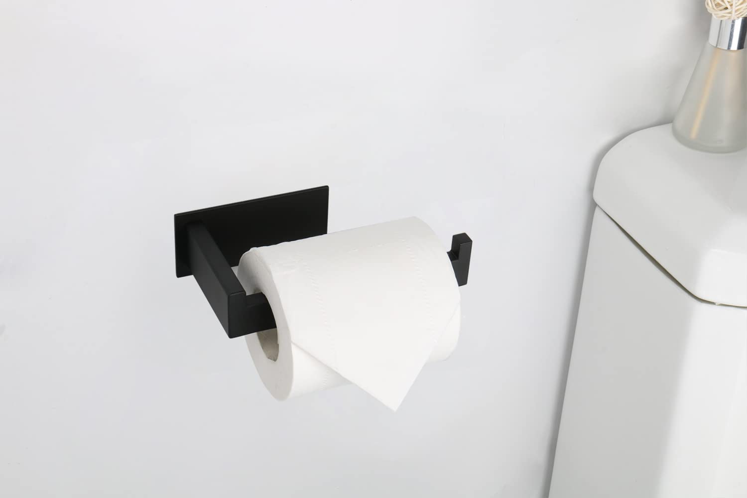 Vanloory Toilet Paper Holder, Self Adhesive Tissue Holder Stainless Steel Rustproof Paper Roll Holder, No Drilling Easy to Install, Toilet Paper Rack Suitable for Office, Bathroom (Matte Black)